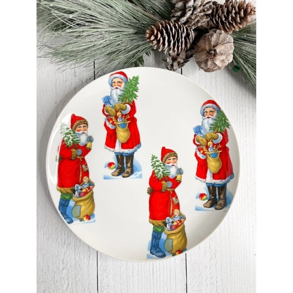 Set of 4 Vintage Santa Claus 10" Lunch /Dessert Plates Christmas Holiday Table